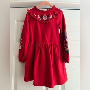Red girls Mini Boden Embroidery Flowered Dress